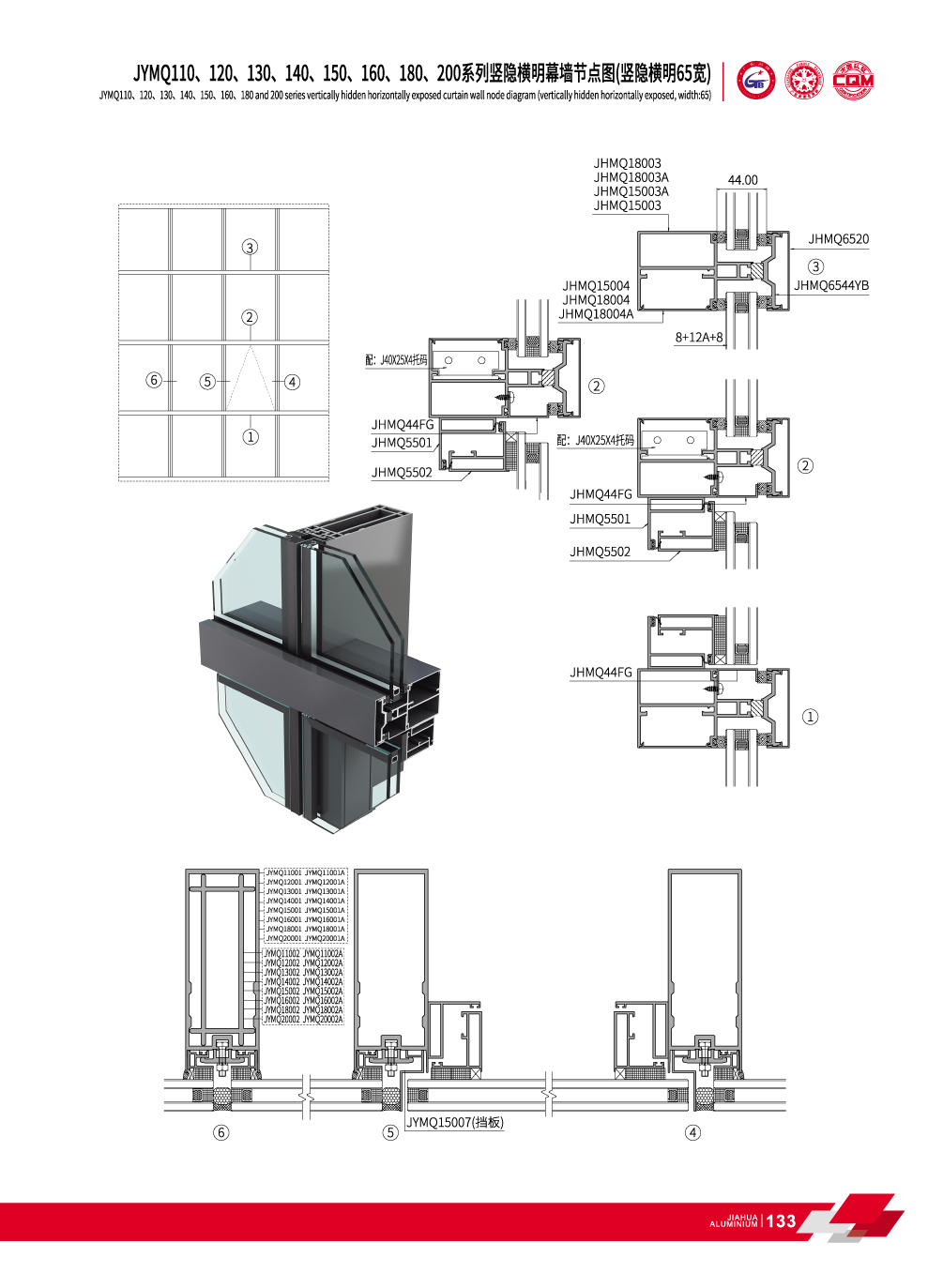JYMQ110 / 120/130/140/150/160/180/200 Series invisible de mur-rideau