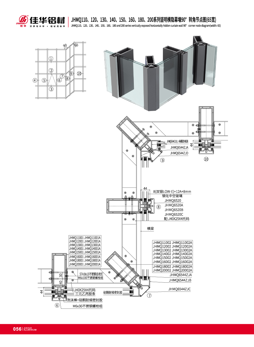 JHMQ110 / 120/130/140/150/160/180/200 Series visible de mur-rideau pour fa&ccedil;ade