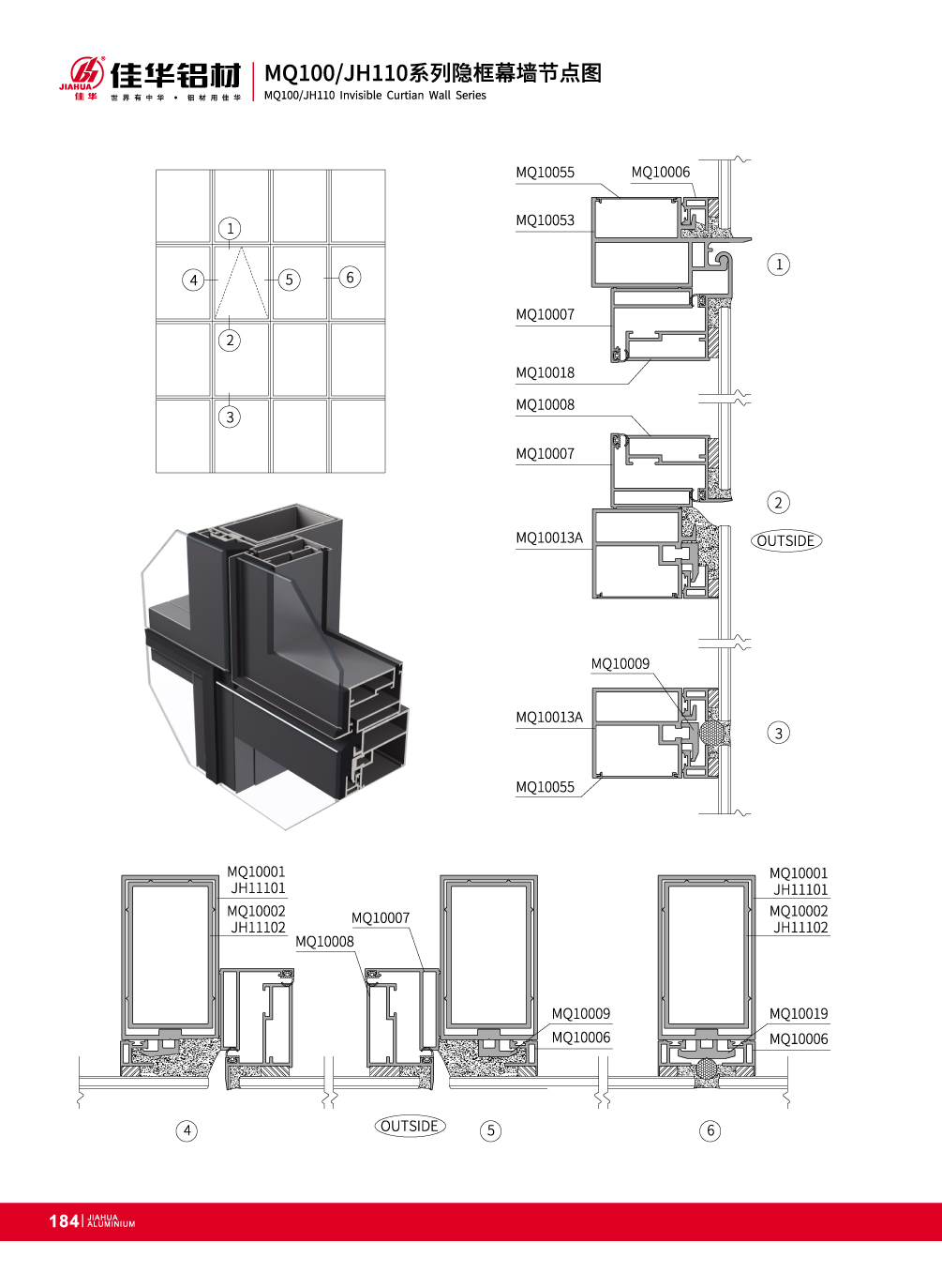 MQ100 / JH110 S&eacute;rie Invisile profils de murs-rideaux pour fa&ccedil;ade ext&eacute;rieure