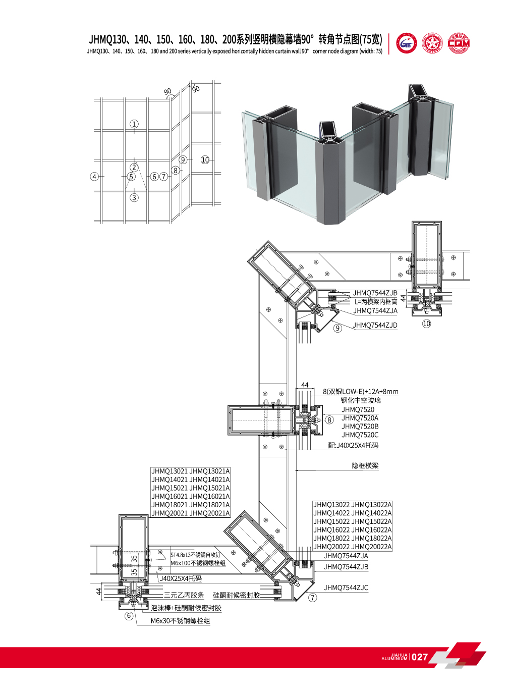 JHMQ130 / 140/150/160/180/200 Visible de mur-rideau