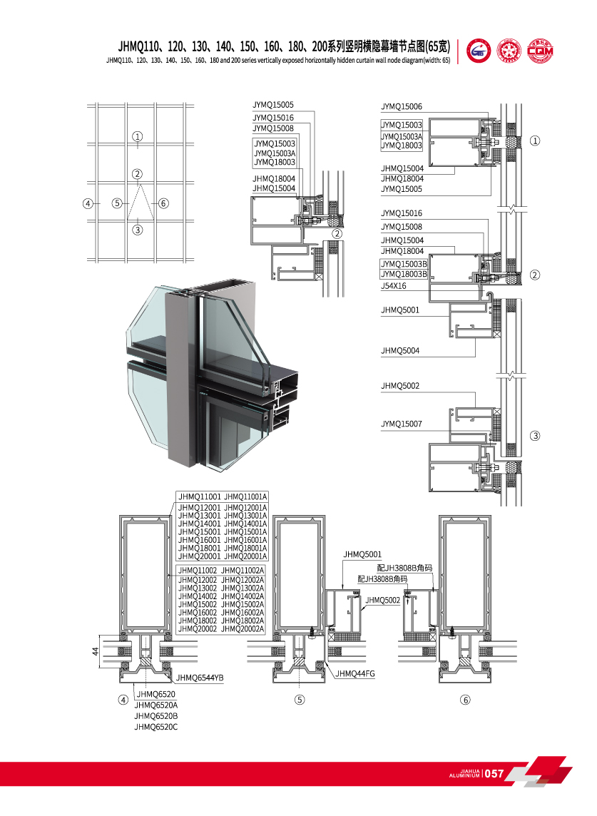 Aluminium profils de murs-rideaux