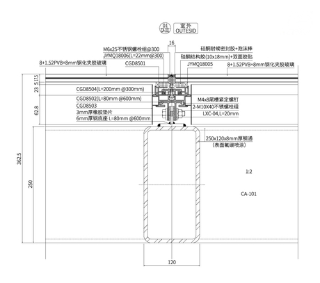 Système de mur-rideau en aluminium de toit d'éclairage en verre trempé