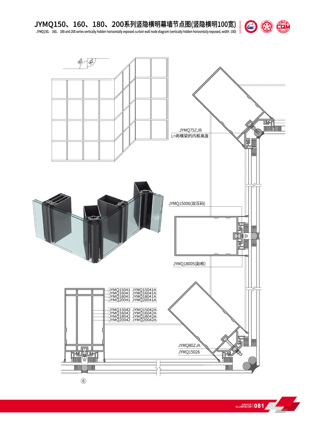 S&eacute;rie Invisible Mur rideau JYMQ150 / 160 / 180/200